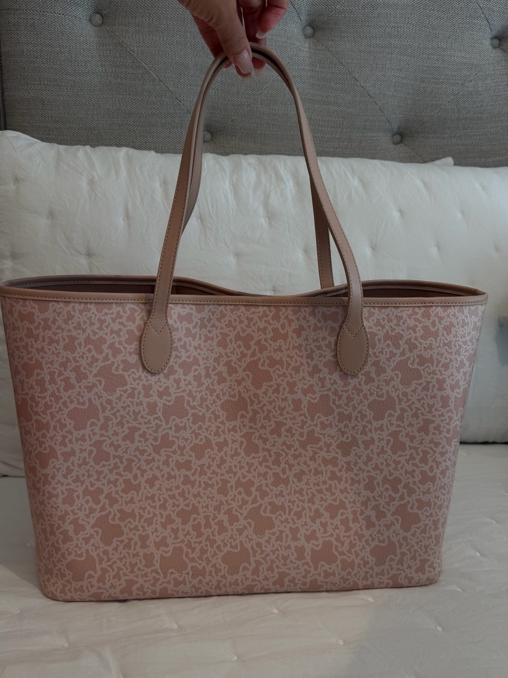 LARGE PINK AND BEIGE KAOS MINI TOTE BAG WITH TOILETRY BAG - Picture 3 of 7